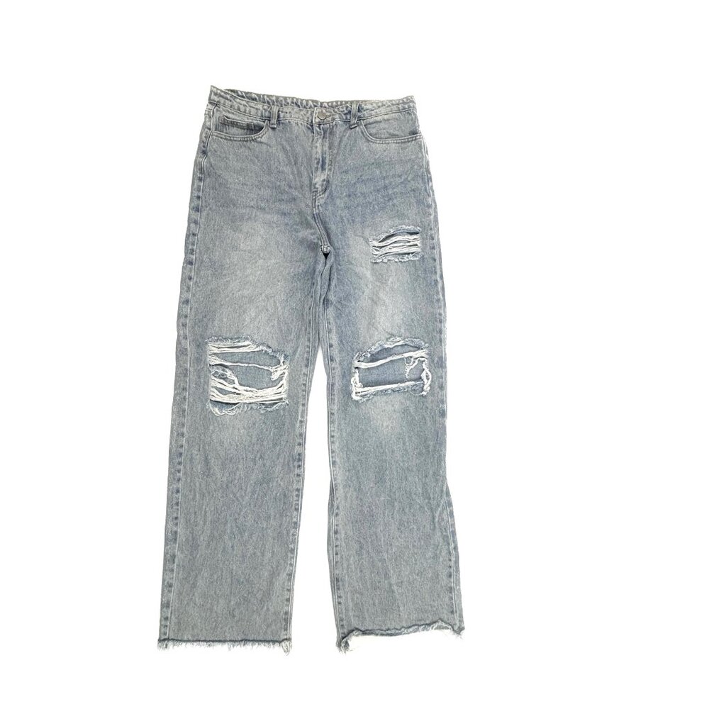 Shein Distressed Baggy Raw Hem Women's size 12‎ Light Blue Denim Jeans